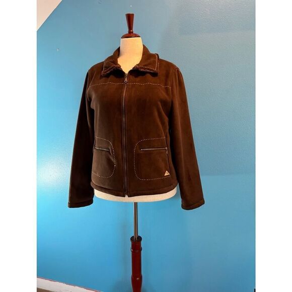 TSUNAMI Faux Fur Jacket Coat Zipper Close 2 Pockets Dark Brown Fall Winter L - Picture 3 of 8